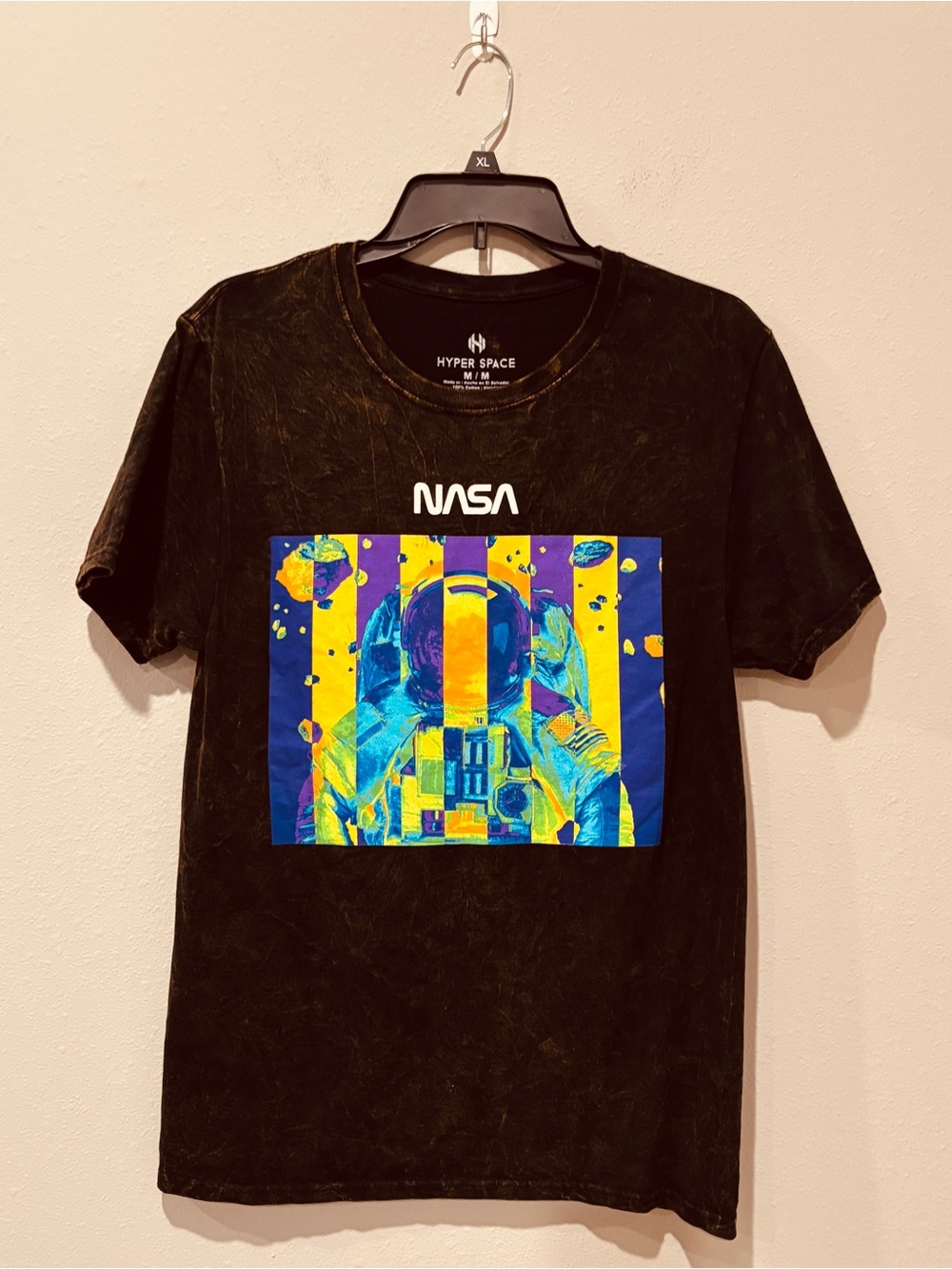 NASA Black Short Sleeve Tee Colorful Astronaut Print Cotton Casual Streetwear